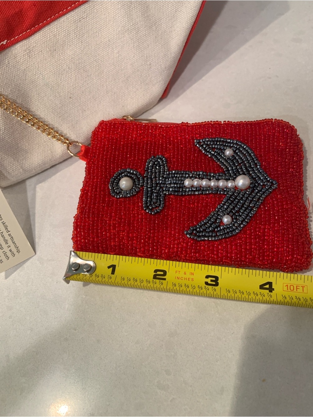 Small Canvas Tote Beaded Nautical Anchor Red Trim and Beaded Chain Pouch NWT - Picture 5 of 14